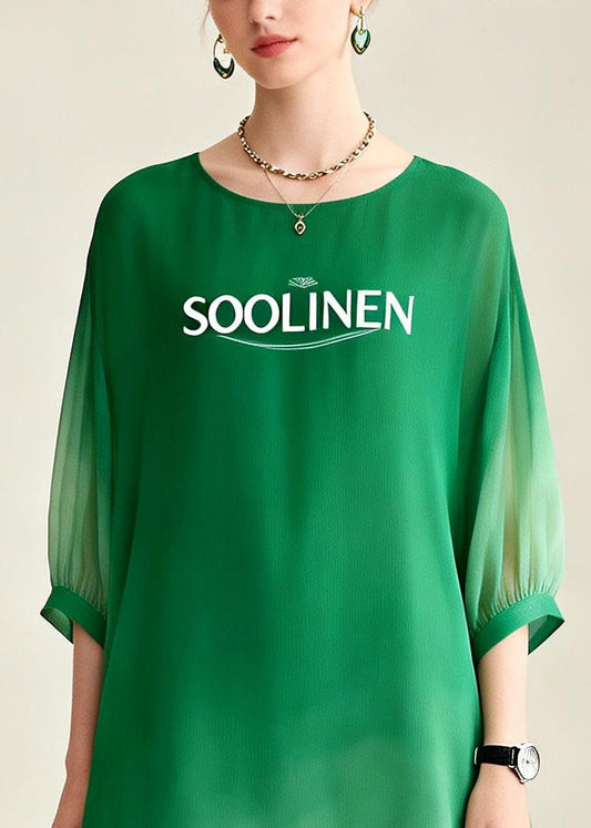 Women Gradient Color Asymmetrical Design Chiffon Ankle Dress Summer