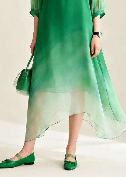 Women Gradient Color Asymmetrical Design Chiffon Ankle Dress Summer