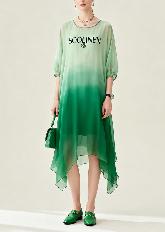 Women Gradient Color Asymmetrical Design Chiffon Dress Summer