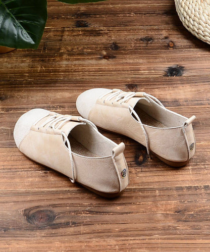 Women Green Lace Up Splicing Faux Leather Flat Shoes
