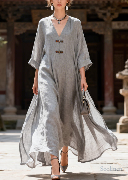 Women Grey Oversized Exra Large Hem Cotton Maxi Dresses Summer