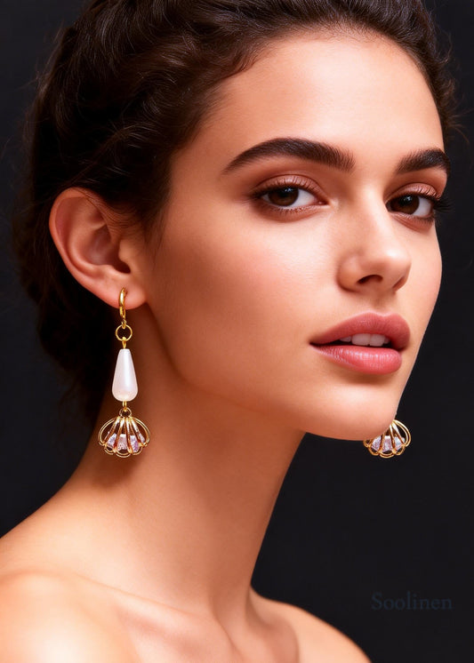 Women Hollow Out Gem Stone Tassels Drop Earrings