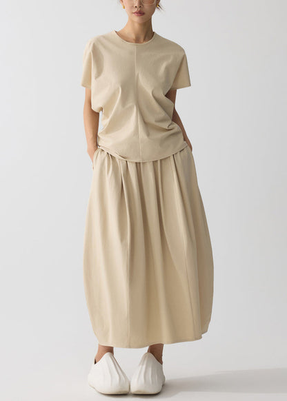 Women Khaki Oversized Wrinkled Cotton Two Pieces Set Summer