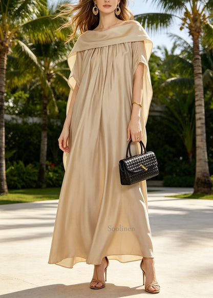 Women Khaki Wear On Both Sides Silk Maxi Dresses Summer