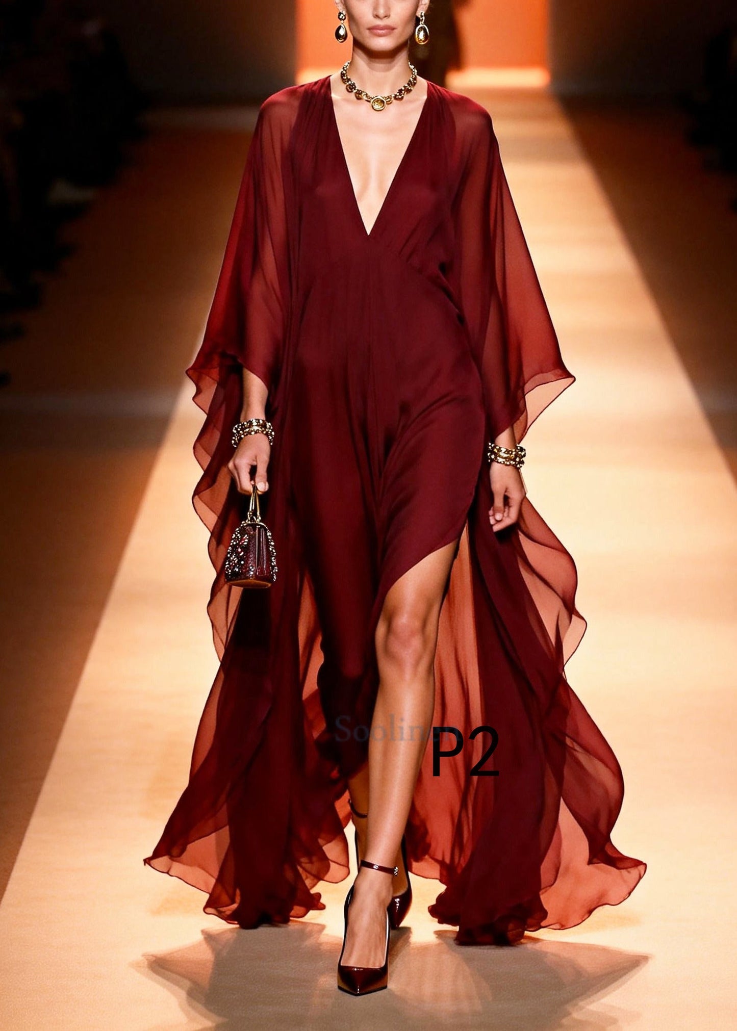 Women Mulberry V Neck Chiffon Vacation Dress Summer