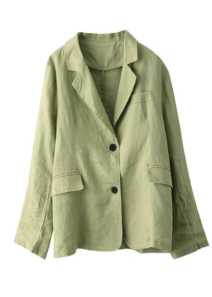 Women Navy Peter Pan Collar Pockets Linen Coats Long Sleeve