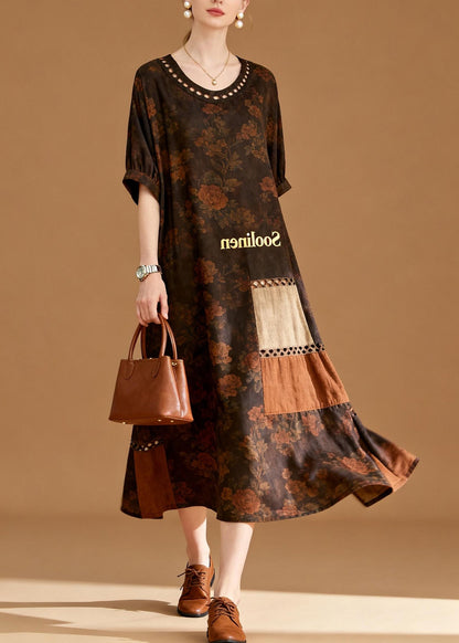 Women O Neck Print Patchwork Cotton Dresses Summer