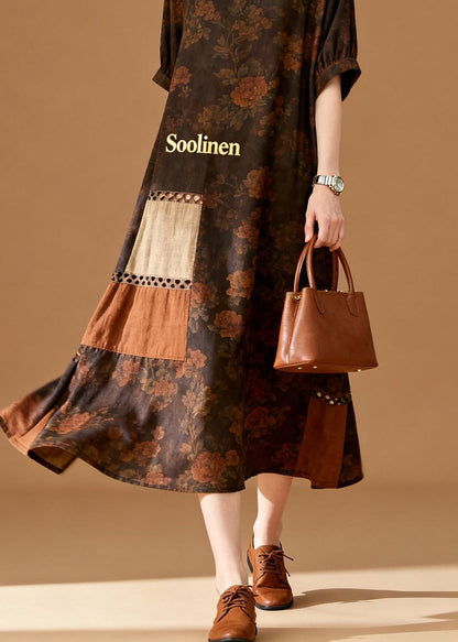 Women O Neck Print Patchwork Cotton Dresses Summer