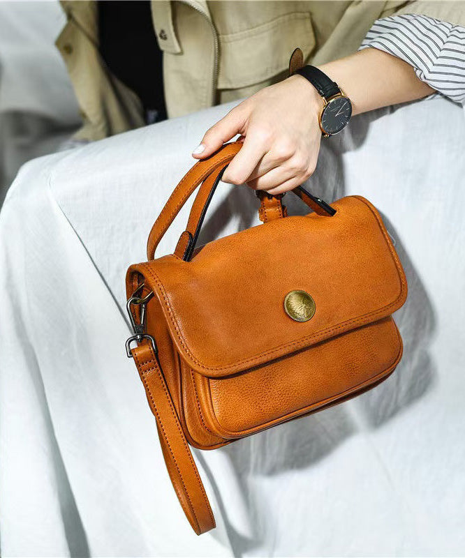 Women Orange Solid Durable Leather CrossBody Messenger Bag