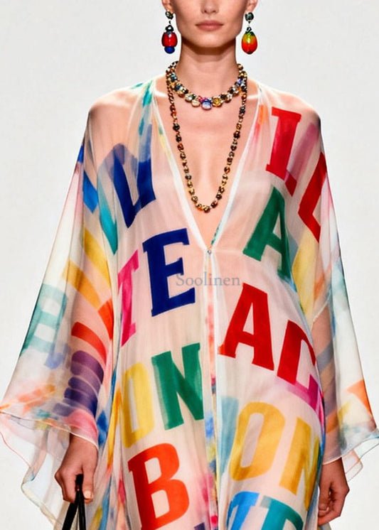 Women Oversized Letter Print Exra Large Hem Chiffon Beach Dress Summer