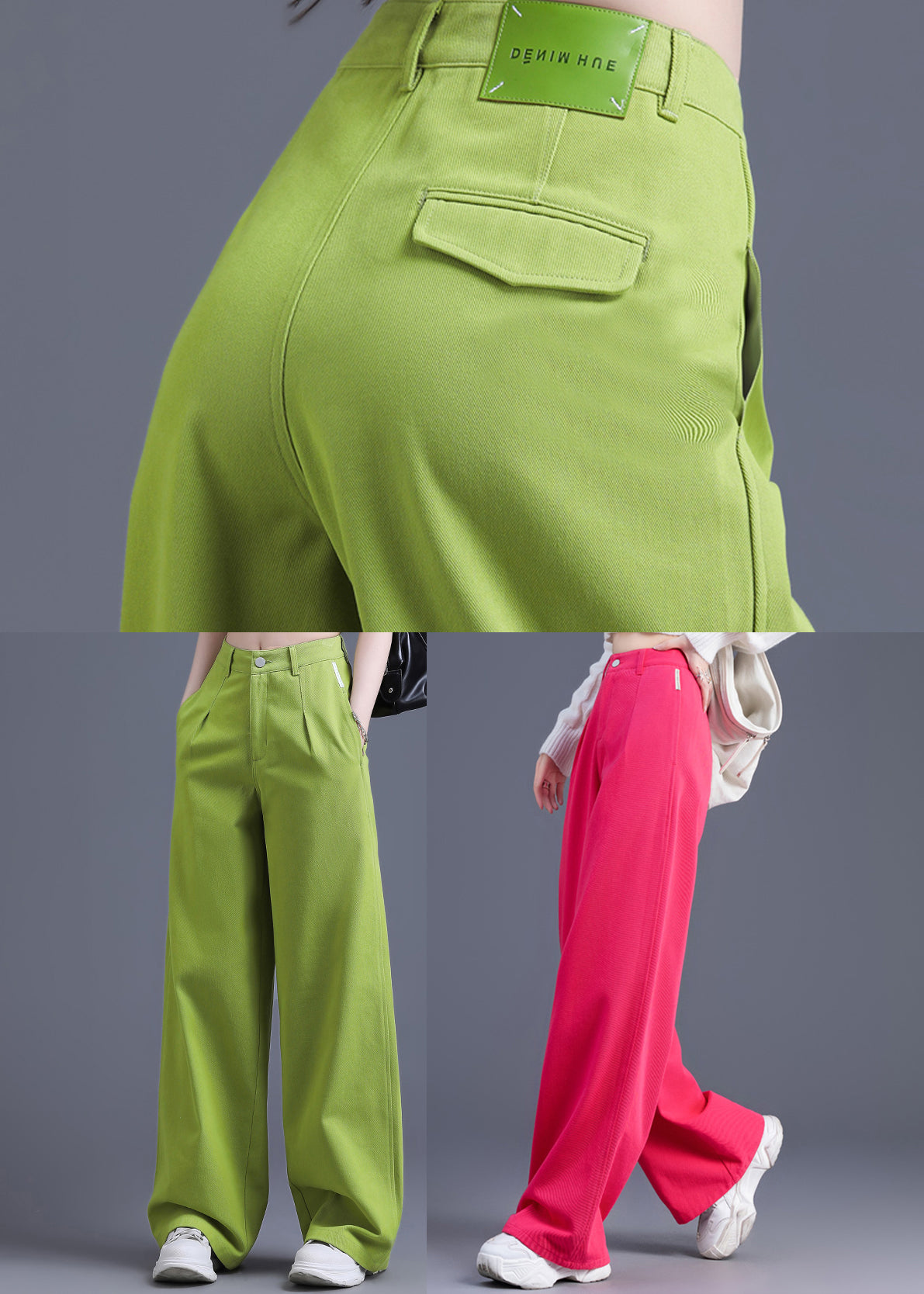 Women Pink High Waist Cotton Straight Pants Spring