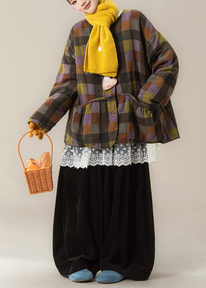 Women Plaid Warm Parka ,Top And Wide Leg Pants Three Pieces Set Winter