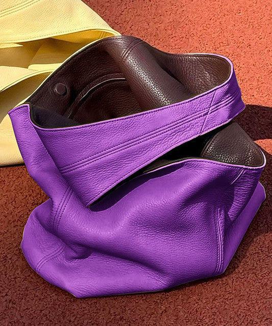Women Purple Large Capacity Calf Leather Shoulder Bag