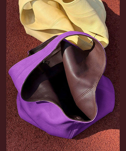 Women Purple Large Capacity Calf Leather Shoulder Bag