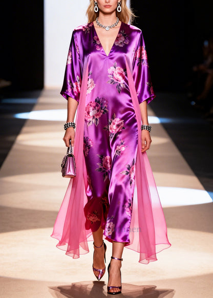 Women Purple Oversized Patchwork Tulle Long Dresses Summer