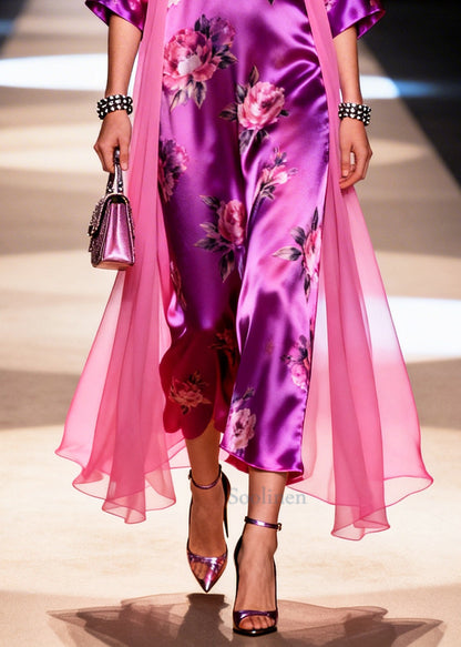 Women Purple Oversized Patchwork Tulle Long Dresses Summer