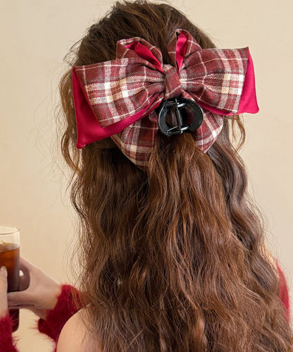 Women Red Resin Cotton Fabric Plaid Hairpin