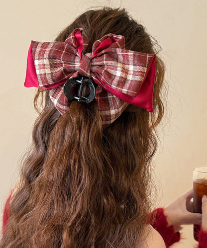 Women Red Resin Cotton Fabric Plaid Hairpin