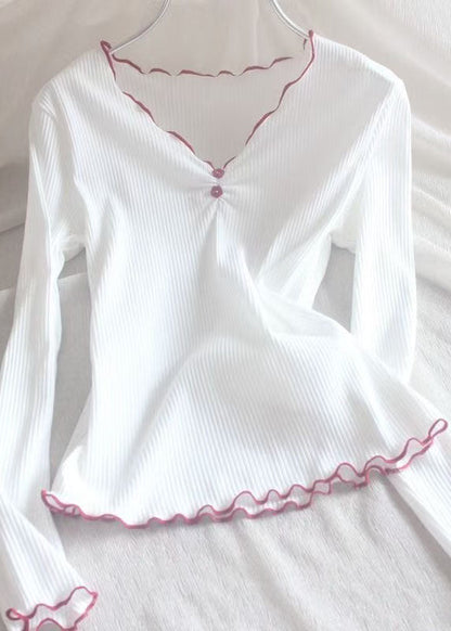 Women Red Ruffled Long Sleeve Loose Fitting Workout Tops