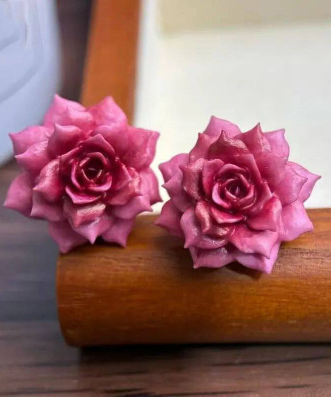Women Rose Alloy Drop Glaze Rose Stud Earrings