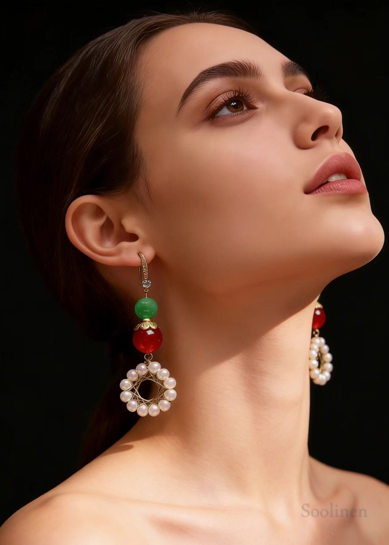Women Sunflower Pearl Long Drop Earrings
