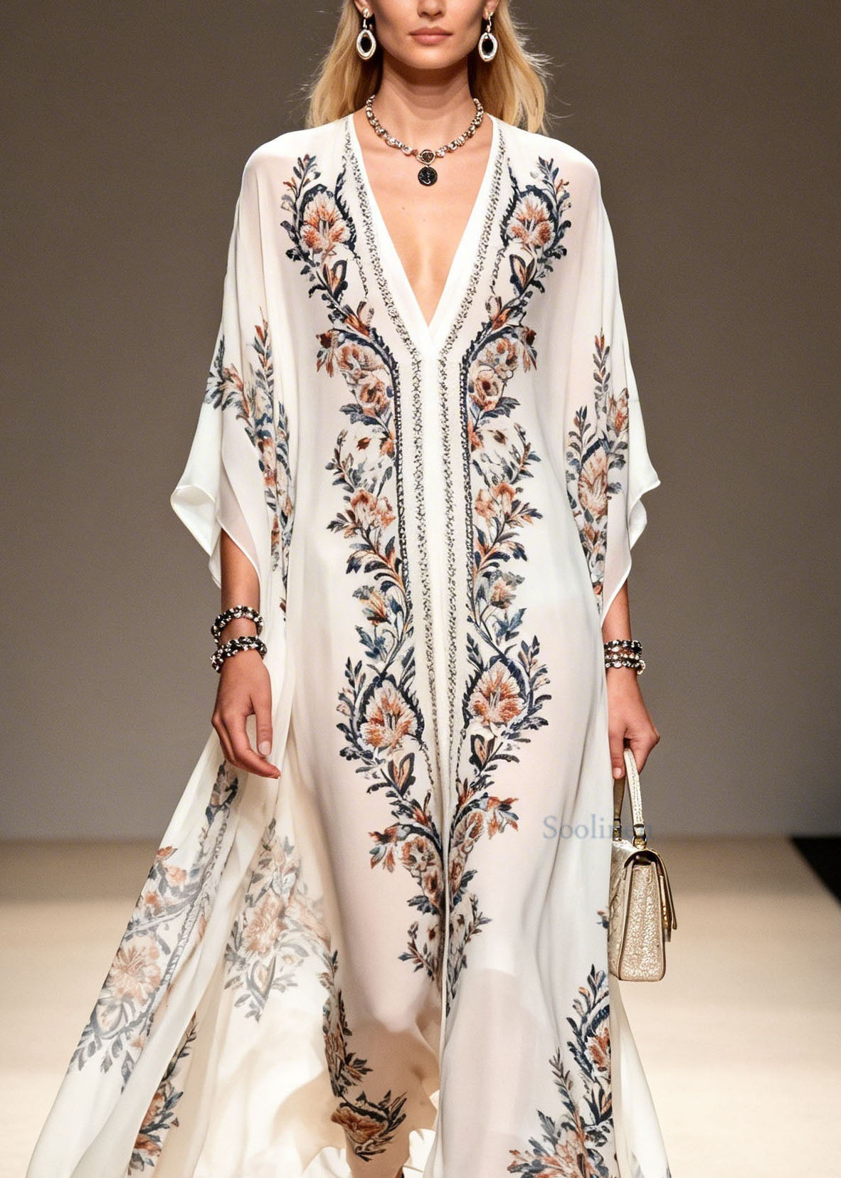 Women V Neck Print Plus Size Chiffon Dress Summer