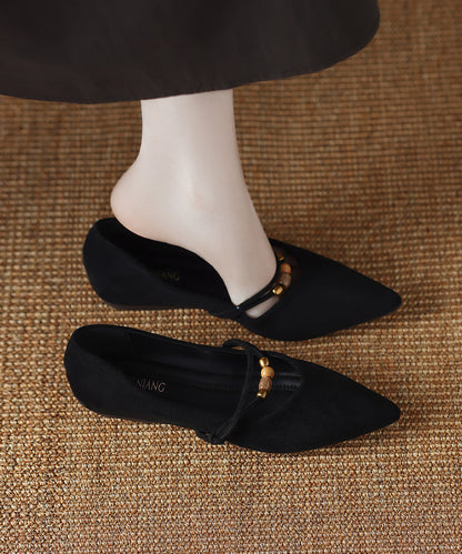 Women Wedge High Heels Black Cowhide Leather