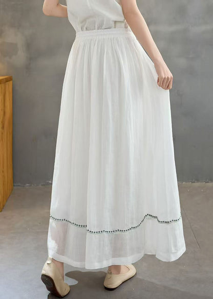 Women White Embroidered Linen A Line Skirts Summer