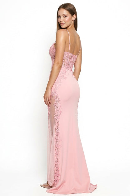 Symphony Dress - Flower Appliques On Mesh Trumpet/Mermaid Maxi Dress