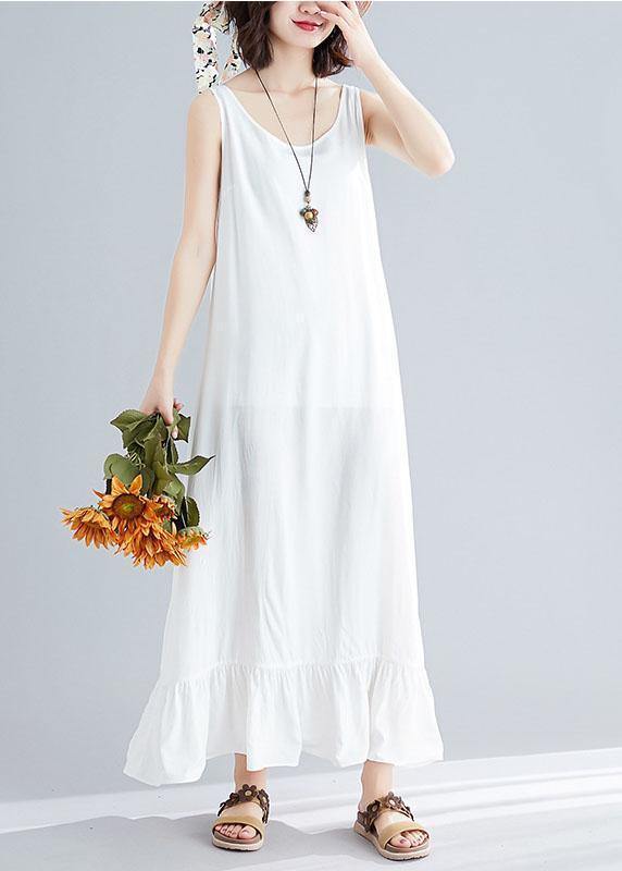 Bohemian white cotton dresses sleeveless cotton robes summer Dress