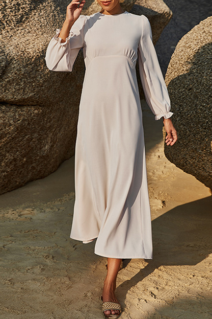 Elegant Solid Split Joint Stringy Selvedge O Neck Waist  Dresses