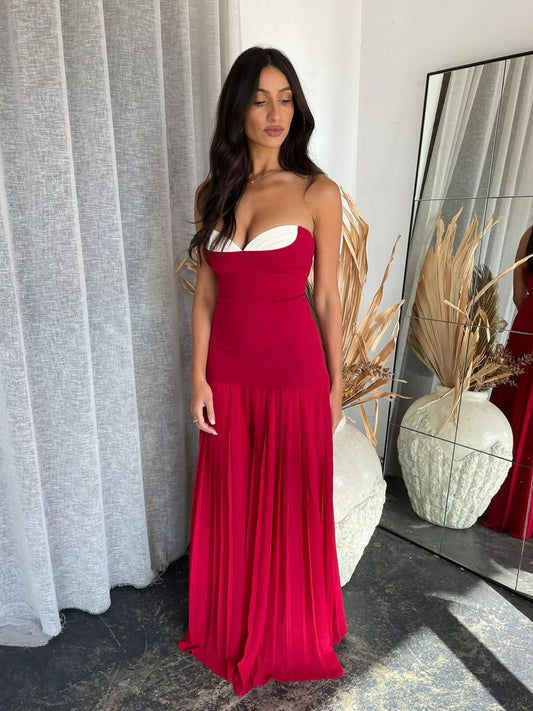 Sexy Contrast Color Bandeau One-Shoulder Stitching Dress