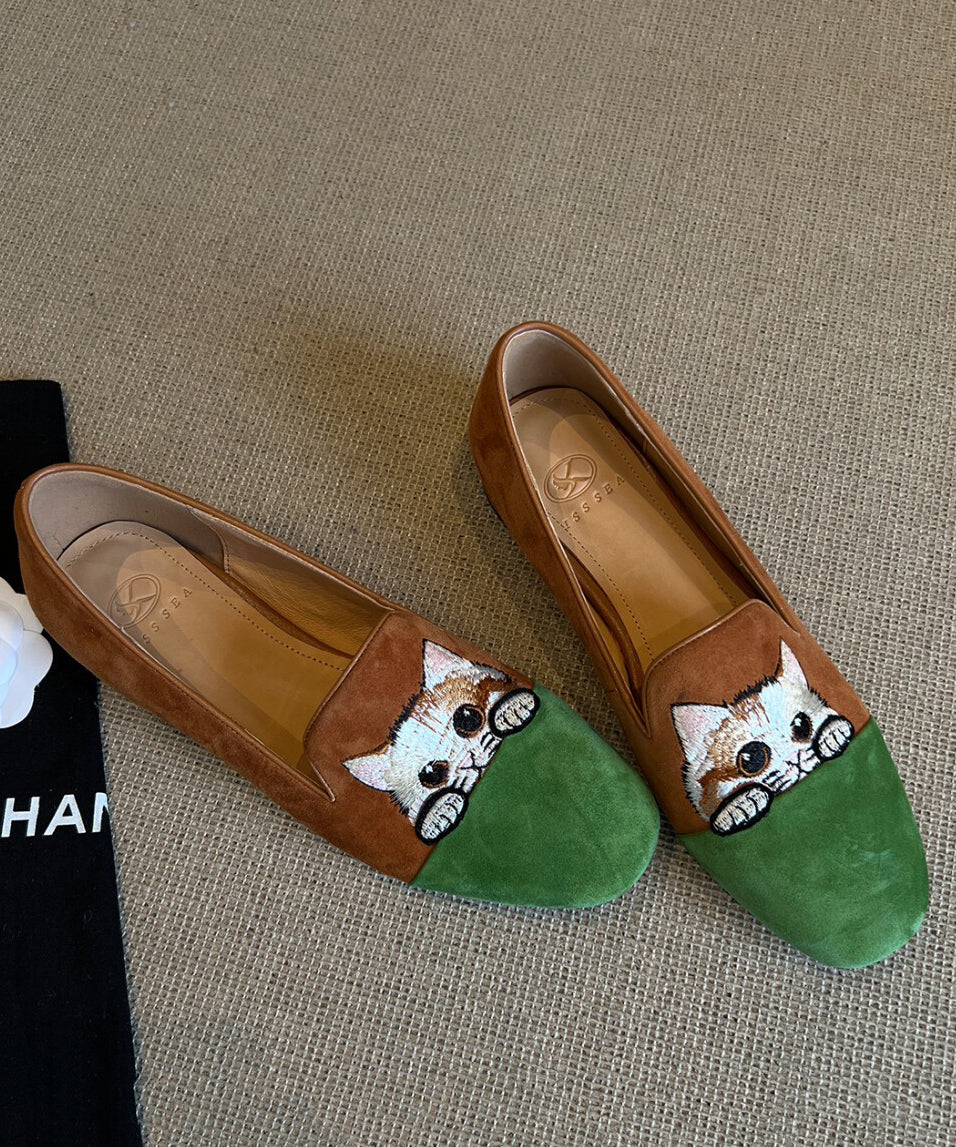 Beautiful Splicing Penny Loafers Brown Suede Embroidered