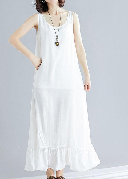 Bohemian white cotton dresses sleeveless cotton robes summer Dress