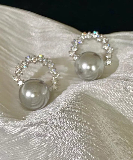 Unique White Copper Zircon Pearl Hoop Earrings