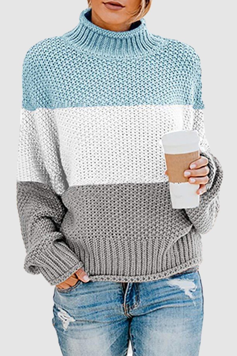 Casual Patchwork Contrast Turtleneck Tops(7 Colors)