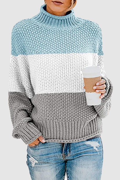 Casual Patchwork Contrast Turtleneck Tops(7 Colors)