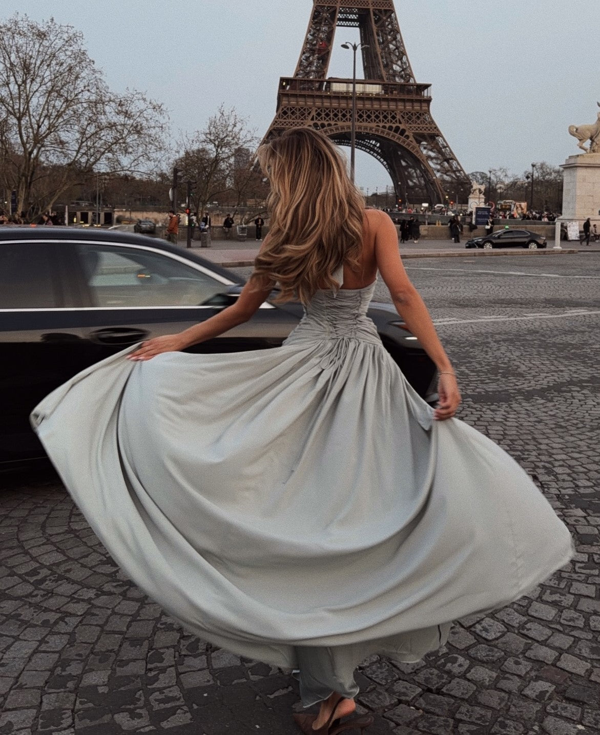 French Halter Deep V Ruched Slit Flare Maxi Dress | Luxury Elegant Waist-Cinching Slimming Evening Gown