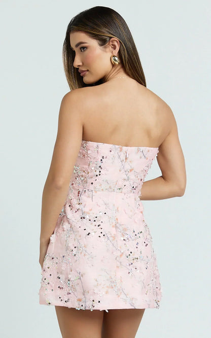 Jayden Mini Dress Strapless A Line Dress In Pink Floral