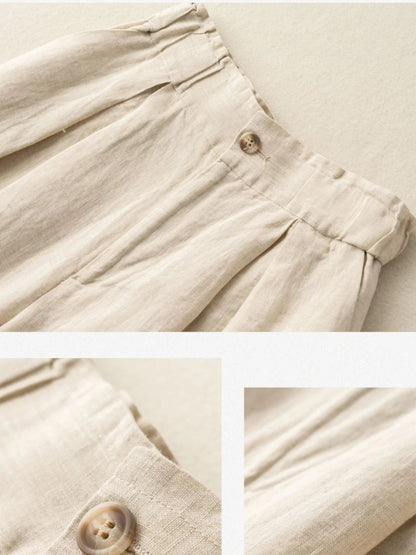 Pure Color Wide-leg Casual Linen Shorts