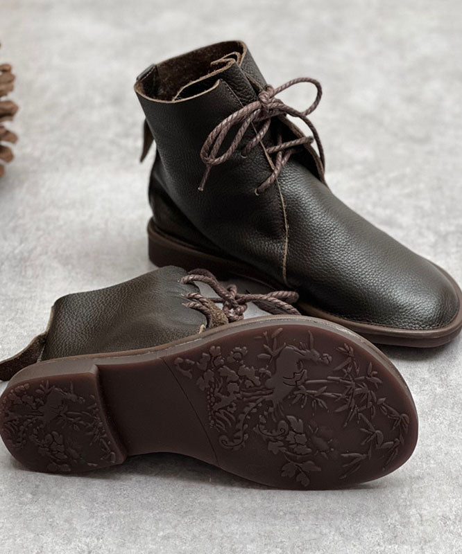 2022 Boutique Lace Up Boots Coffee Cowhide Leather Shelsea