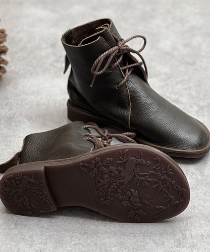 2022 Boutique Lace Up Boots Coffee Cowhide Leather Shelsea
