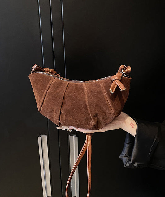 Chic Coffee Wrinkled Patchwork Suede Hobo Bag