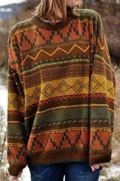 Vintage Round Neck Jacquard Sweater