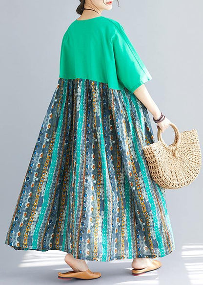 Classy patchwork prints cotton dresses Fashion Ideas green o neck Dresses sundress
