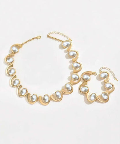 Fashion Gold Copper Necklace And Chain Bracelet Two-Piece Set
