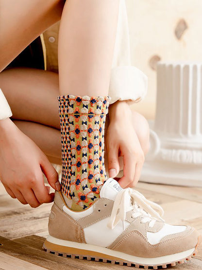 5 Pairs England Style Vintage Jacquard Socks