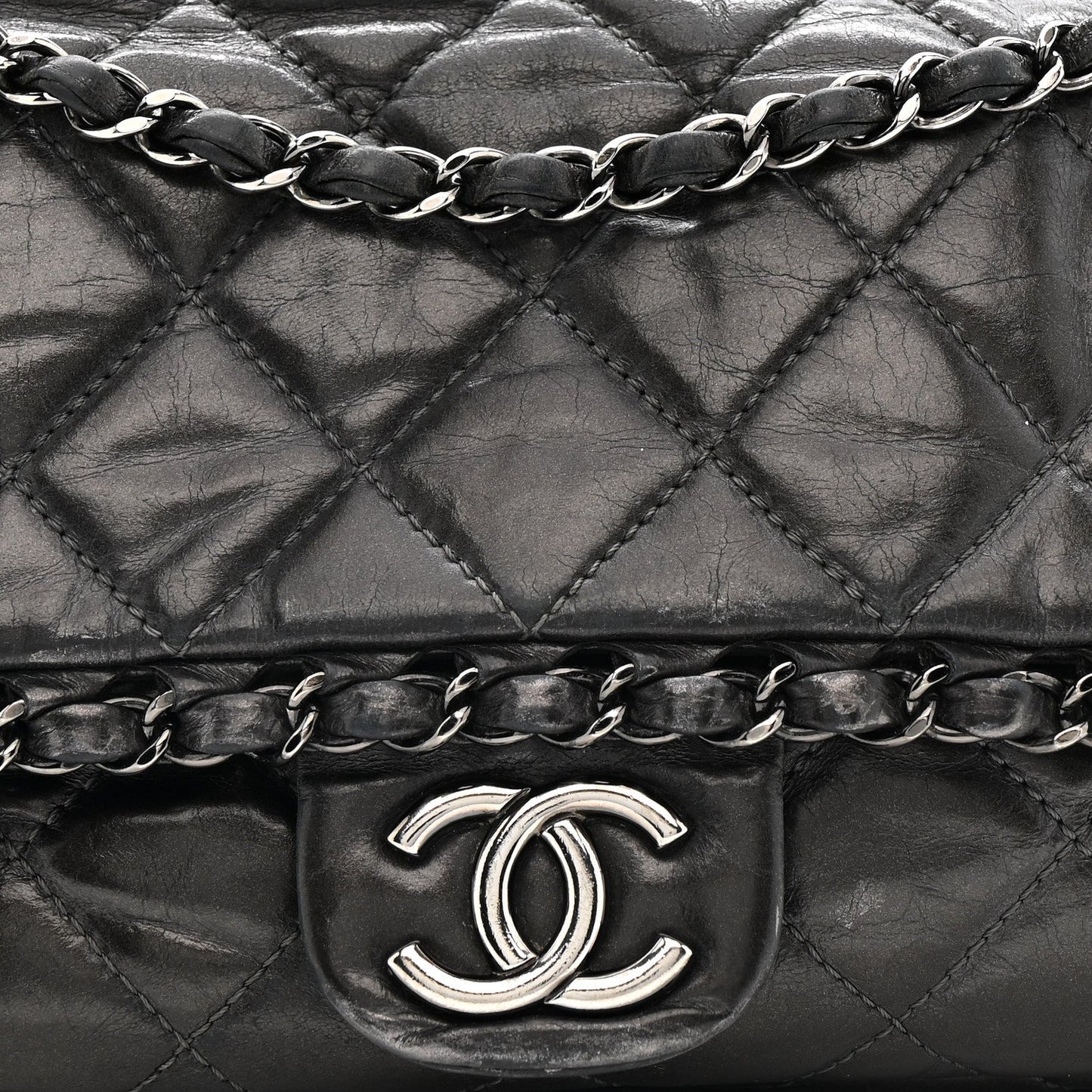 Metallic Calfskin Quilted Medium Chain Me Flap Grey