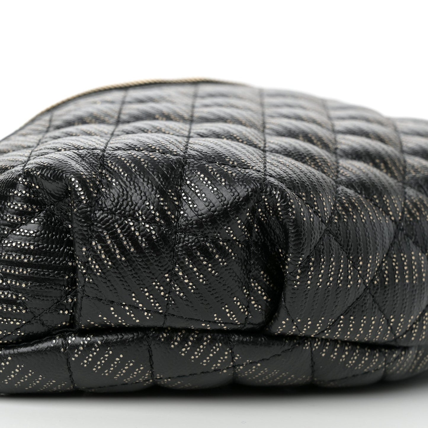 Metallic Caviar Striped Banane Waist Bag Fanny Pack Black Gold