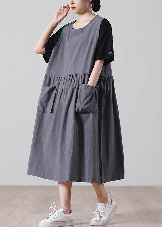Plus Size Pockets Orange Mid big hem Summer Cotton Dress